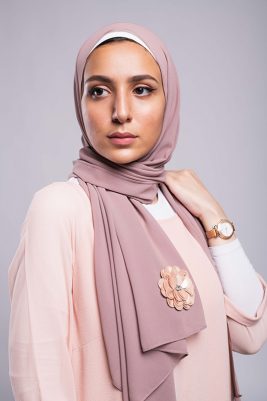 EMMA Scarf Dazzle In Mauve with an embroidered sequin flower and diamond on it