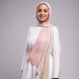 EMMA Scarf Almond Rose an ombre hijab with light cafe and light dusty rose.