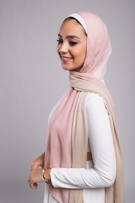 EMMA Scarf Almond Rose an ombre hijab with light cafe and light dusty rose.