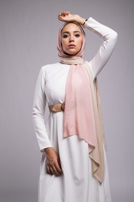 EMMA Scarf Almond Rose an ombre hijab with light cafe and light dusty rose.