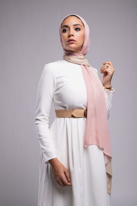 EMMA Scarf Almond Rose an ombre hijab with light cafe and light dusty rose.