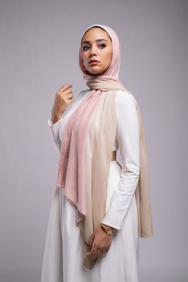 EMMA Scarf Almond Rose an ombre hijab with light cafe and light dusty rose.