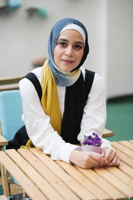 Hijabi Model in EMMA Scarf Masala Nights looking at the camera