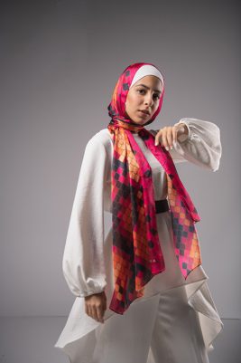 Purple Venom, EMMA scarf , with a snake print in the colors of hot pink, orange and purple
