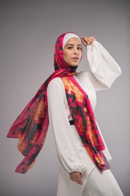 Purple Venom, EMMA scarf , with a snake print in the colors of hot pink, orange and purple