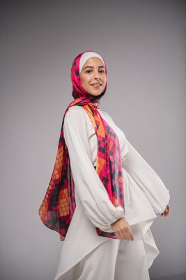 Purple Venom, EMMA scarf , with a snake print in the colors of hot pink, orange and purple