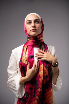 Purple Venom, EMMA scarf , with a snake print in the colors of hot pink, orange and purple