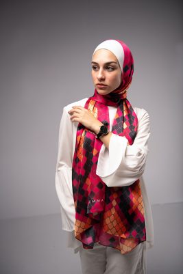 Purple Venom, EMMA scarf , with a snake print in the colors of hot pink, orange and purple