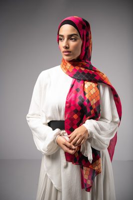 Purple Venom, EMMA scarf , with a snake print in the colors of hot pink, orange and purple