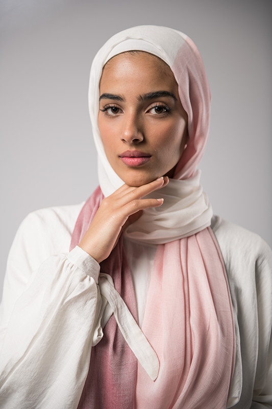 white and rose hijab for medium skin tones