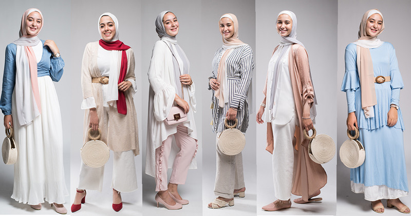 Hijabi model in different styles and outfits styling EMMA chiffon blocks scarfs